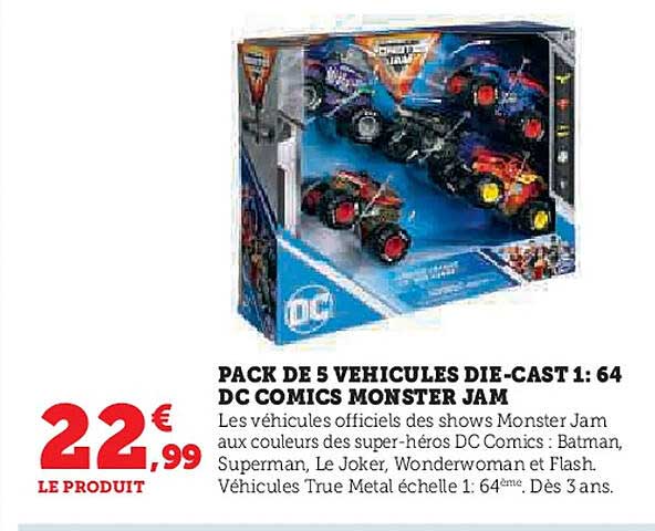 PACK DE 5 VEHICULES DIE-CAST 1: 64 DC COMICS MONSTER JAM