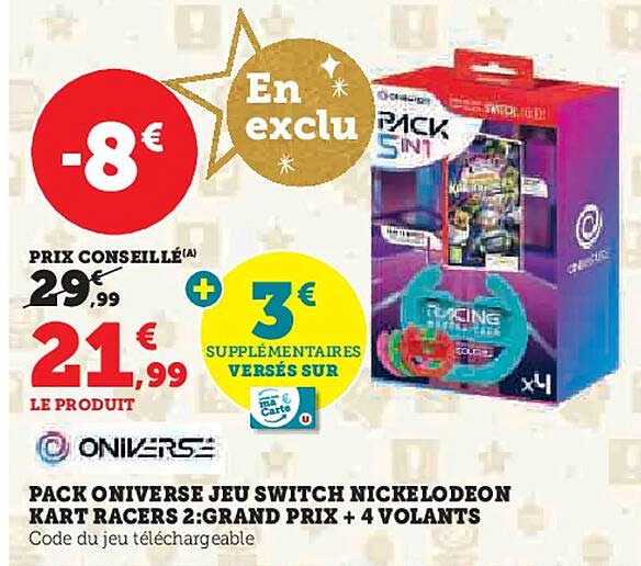 PACK ONIVERSE JEU SWITCH NICKELODEON KART RACERS 2: GRAND PRIX + 4 VOLANTS