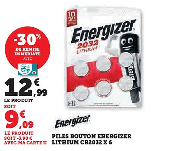 PILES BOUTON ENERGIZER LITHIUM CR2032 X 6