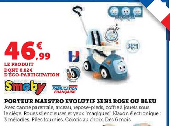 PORTEUR MAESTRO ÉVOLUTIF 3EN1 ROSE OU BLEU