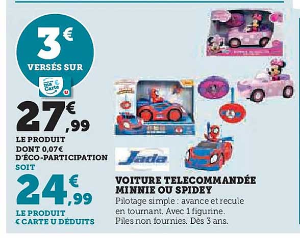 VOITURE TELECOMMANDÉE MINNIE OU SPIDEY