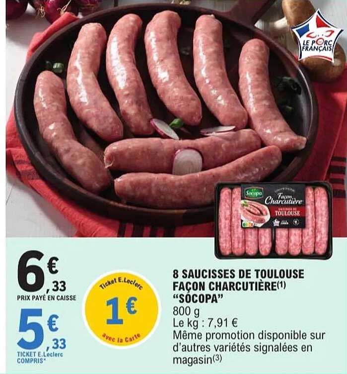 8 SAUCISSES DE TOULOUSE FAÇON CHARCUTIÈRE "SOCOPA"