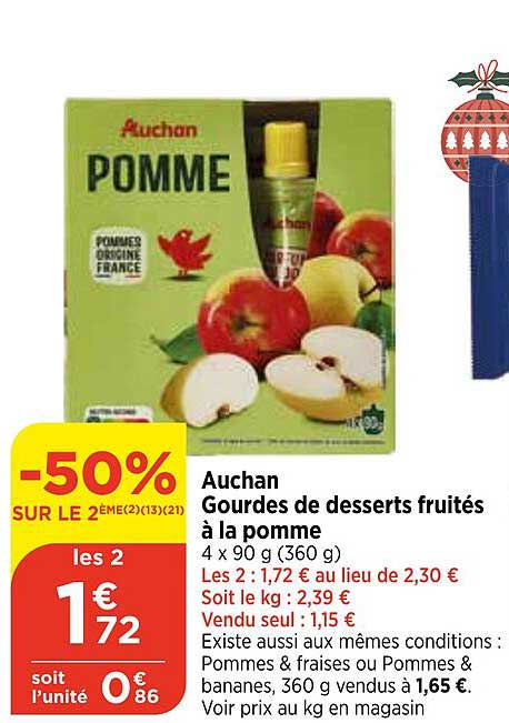 Auchan Gourdes de desserts fruités à la pomme