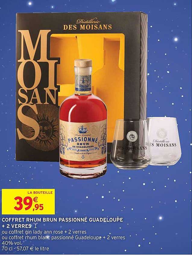 COFFRET RHUM BRUN PASSIONNÉ GUADELOUPE + 2 VERRES