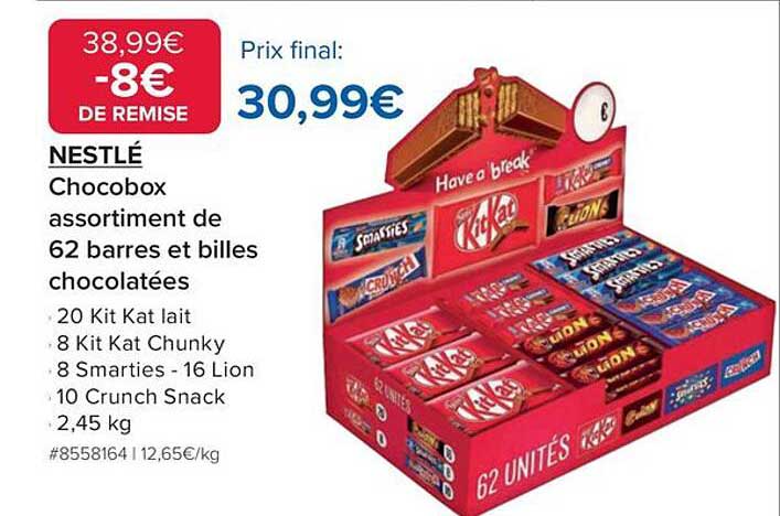 NESTLÉ Chocobox assortiment de 62 barres et billes chocolatées