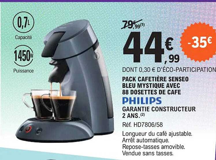 PACK CAFETIÈRE SENSEO BLEU MYSTIQUE AVEC 88 DOSettes de CAFE PHILIPS