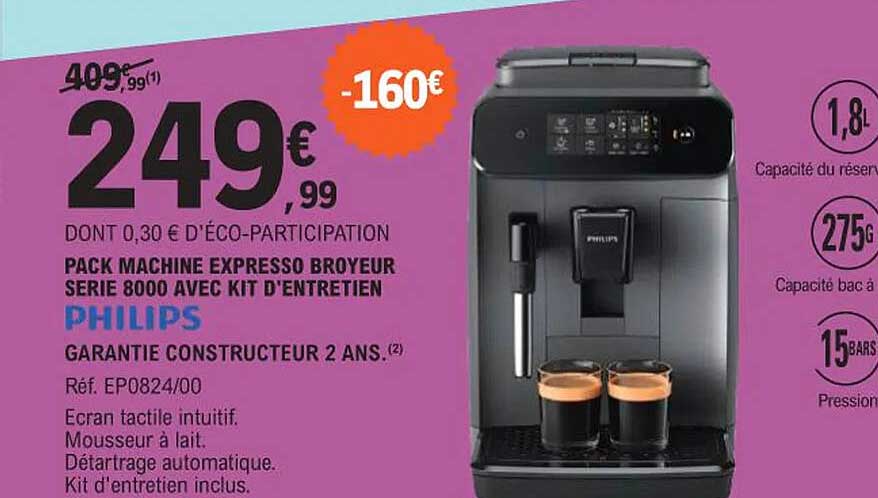 PACK MACHINE EXPRESSO BROYEUR SERIE 8000 AVEC KIT D'ENTRETIEN PHILIPS