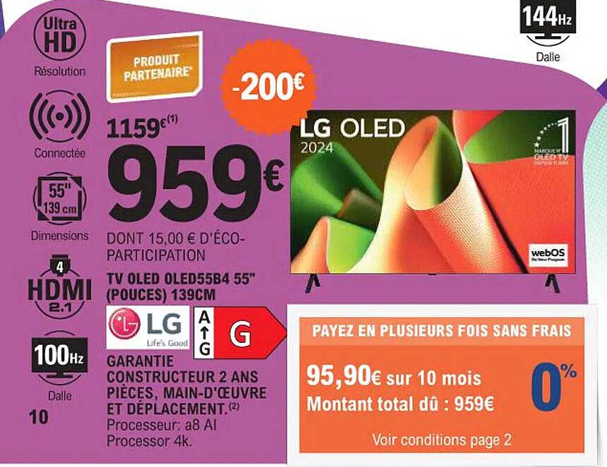 TV OLED OLED55B84 55” (pouces) 139CM