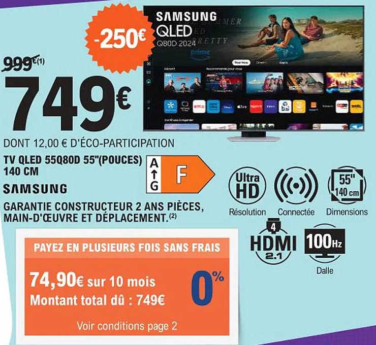 TV QLED 55Q80D 55'' (pouces) 140 cm SAMSUNG