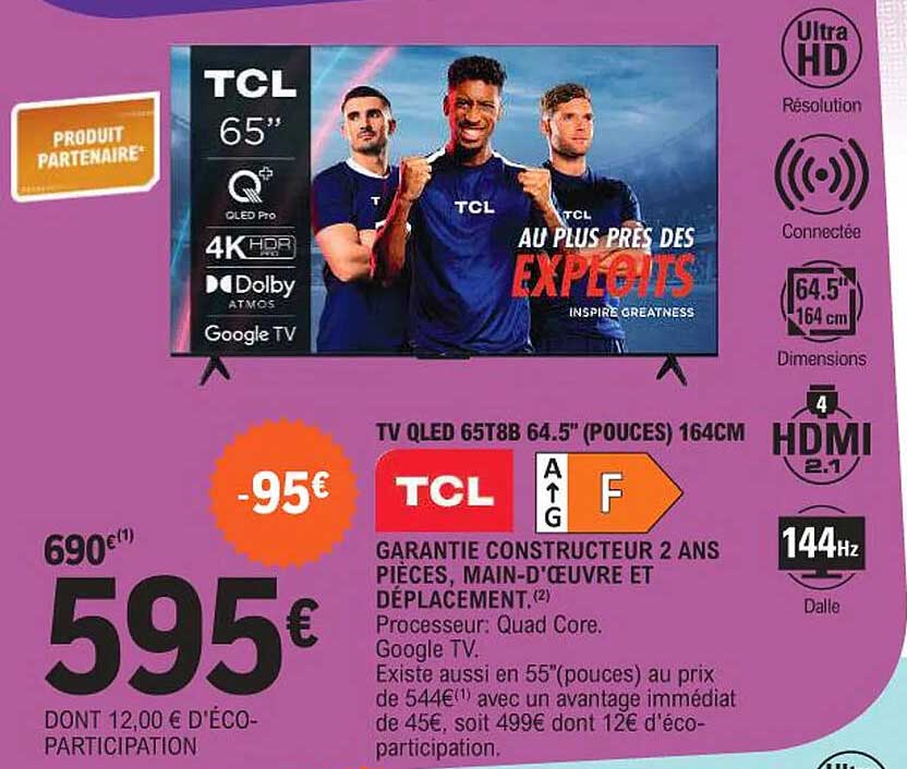 TV QLED 65T8B 64.5" (POUCES) 164CM TCL