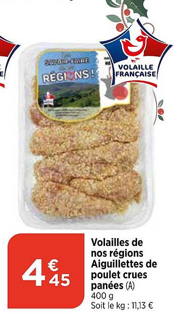 Volailles de nos régions Aiguillettes de poulet crues panées