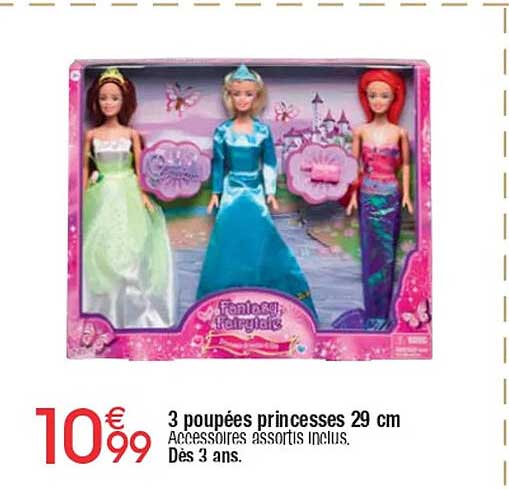 3 poupées princesses 29 cm