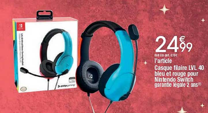 Casque filaire LVL 40 bleu et rouge pour Nintendo Switch