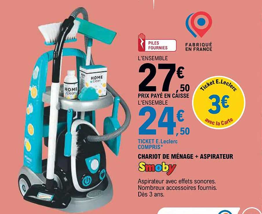 CHARIOT DE MÉNAGE + ASPIRATEUR Smoby