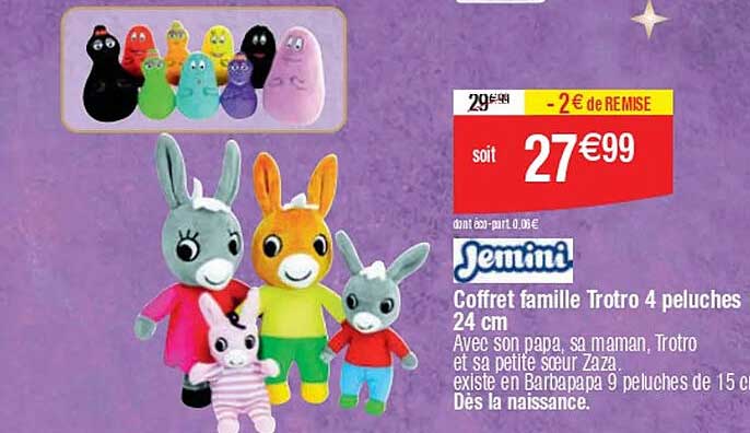 Coffret famille Trotro 4 peluches 24 cm