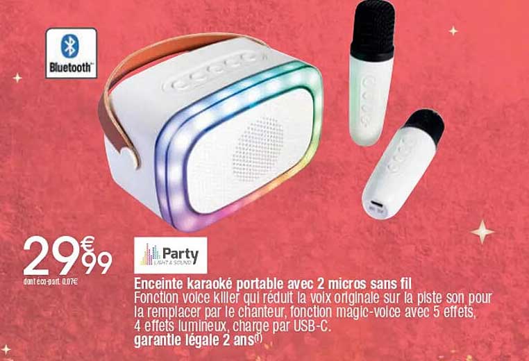 Enceinte karaoké portable avec 2 micros sans fil