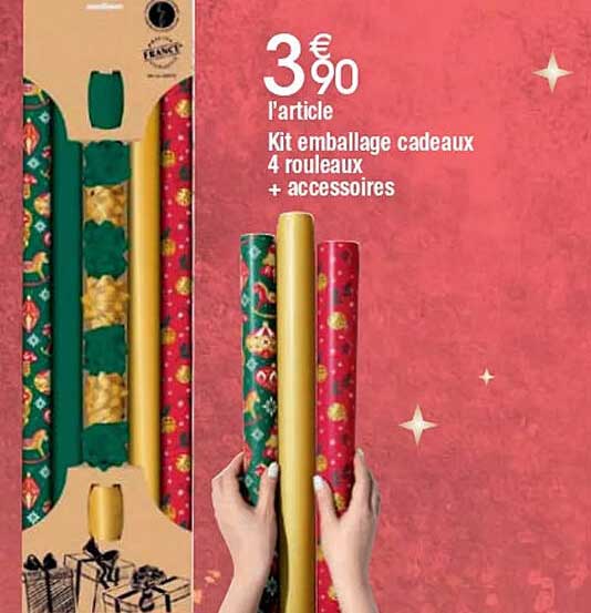 Kit emballage cadeaux 4 rouleaux + accessoires