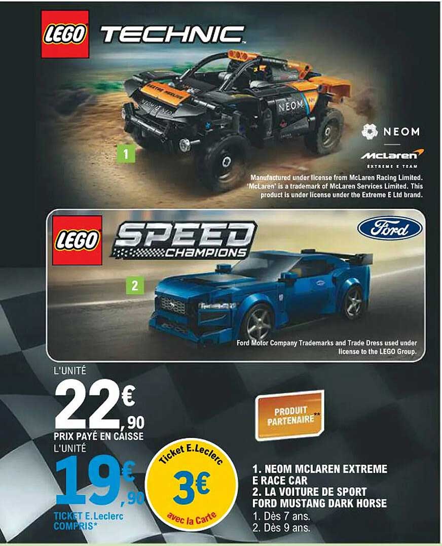 LEGO TECHNIC  
LEGO SPEED CHAMPIONS  
NEOM MCLAREN EXTREME E RACE CAR  
LA VOITURE DE SPORT FORD MUSTANG DARK HORSE  