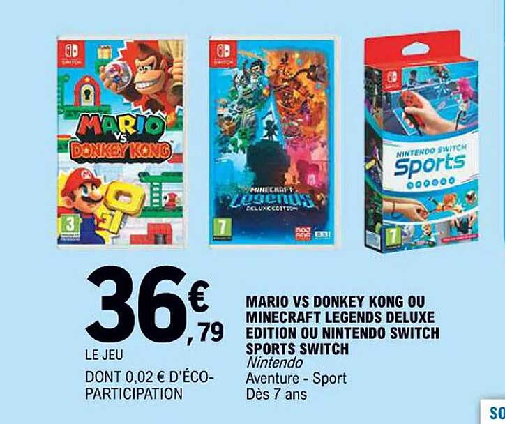 MARIO VS DONKEY KONG OU MINECRAFT LEGENDS DELUXE EDITION OU NINTENDO SWITCH SPORTS SWITCH