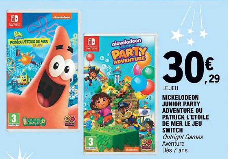 NICKOLODEON JUNIOR PARTY ADVENTURE OU PATRICK L'ÉTOILE DE MER LE JEU SWITCH