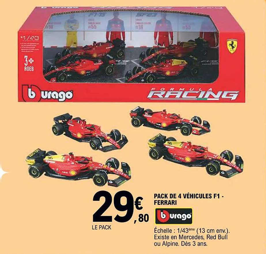 PACK DE 4 VÉHICULES F1 - FERRARI