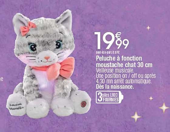 Peluche à fonction moustache chat 30 cm