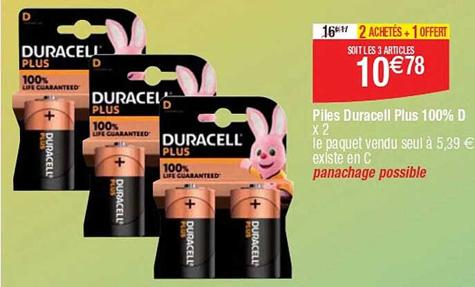 Piles Duracell Plus 100% D