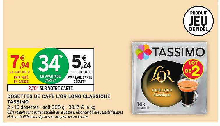 DOSSETTES DE CAFÉ L'OR LONG CLASSIQUE TASSIMO