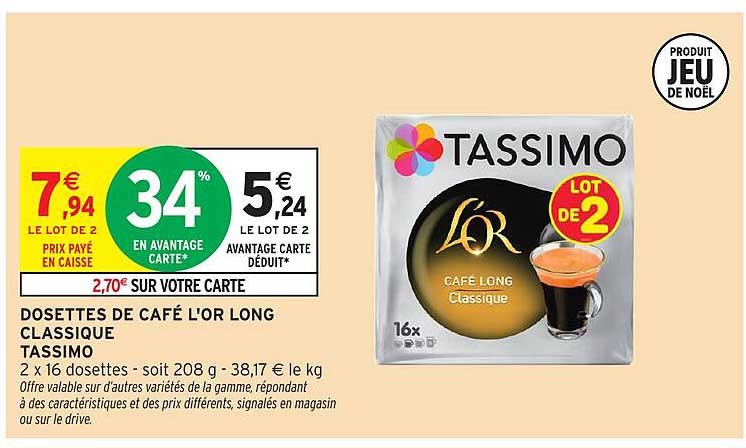 DOSSETTES DE CAFÉ L'OR LONG CLASSIQUE TASSIMO