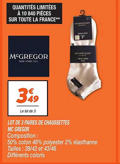 LOT DE 3 PAIRE DE CHAUSSETTES MC GREGOR