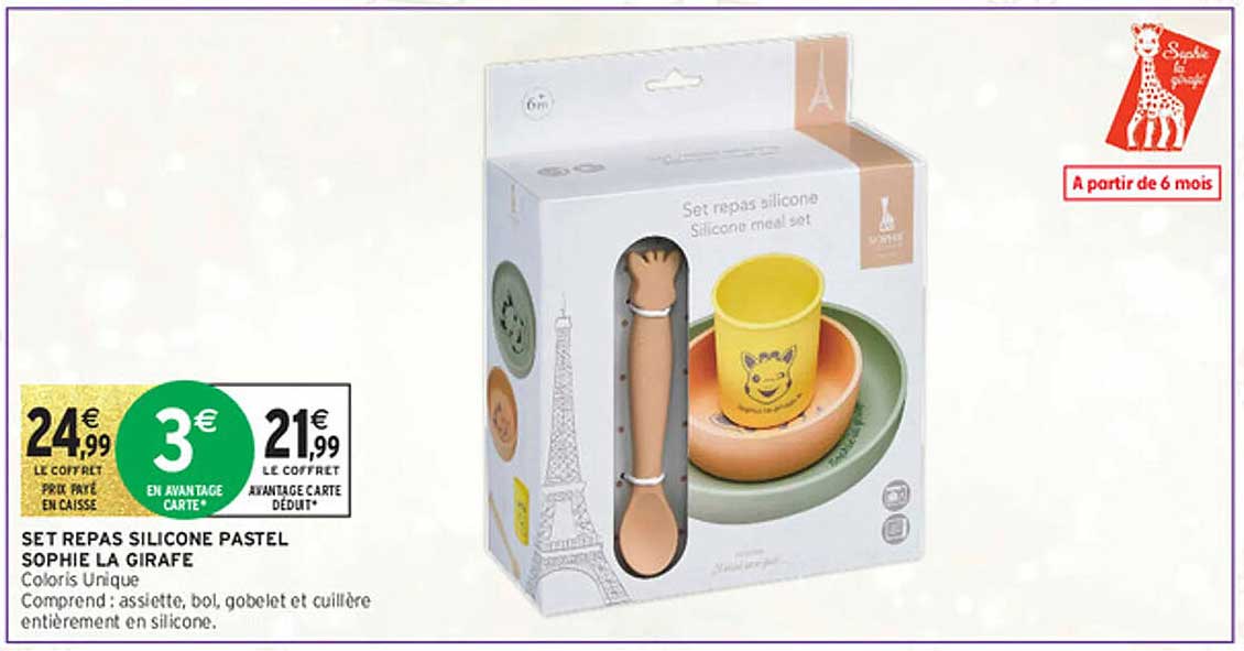 SET REPAS SILICONE PASTEL SOPHIE LA GIRAFFE