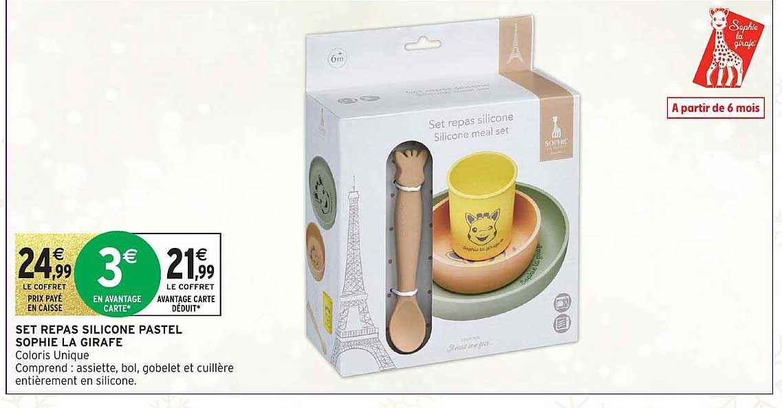 SET REPAS SILICONE PASTEL SOPHIE LA GIRAFFE