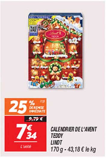 CALENDRIER DE L'AVENT TEDDY LINDT