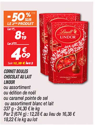 CORNET BOULES CHOCOLAT AU LAIT LINDOR