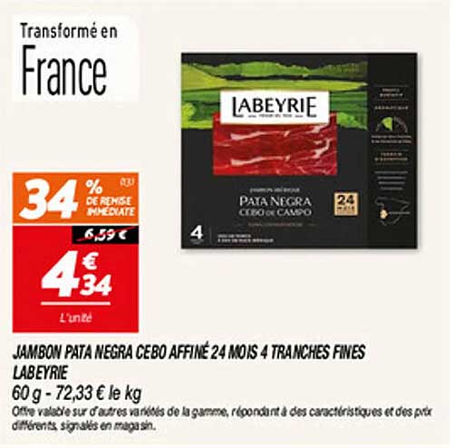 JAMBON PATA NEGRA CEBO AFFINÉ 24 MOIS 4 TRANCHES FINES LABEYRIE