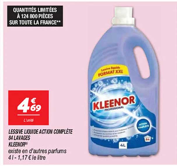 LESSIVE LIQUIDE ACTION COMPLÈTE 84 LAVAGES KLEENOR