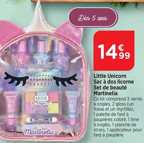 Little Unicorn Sac à dos licorne Set de beauté Martinelia