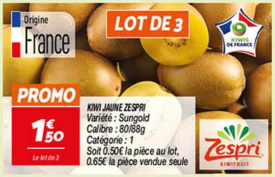 LOT DE 3 KIWI JAUNE ZESPRI