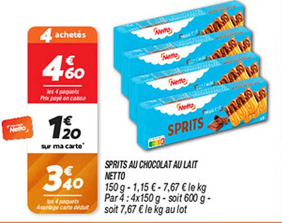 SPRITS AU CHOCOLAT AU LAIT NETTO