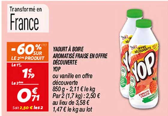 YAOURT À BOIRE AROMATISÉ FRAISE EN OFFRE DÉCOUVERTE YOP