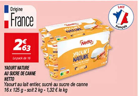 YAOURT NATURE AU SUCRE DE CANNE Netto