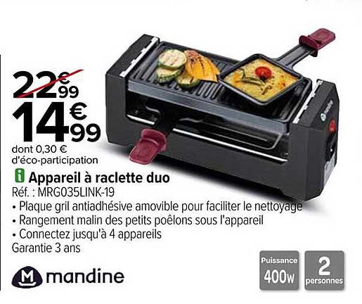 Appareil à raclette duo