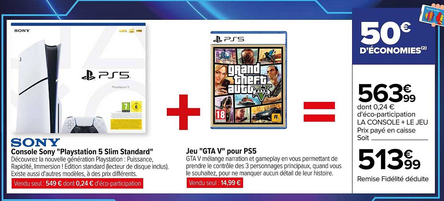 Console Sony "Playstation 5 Slim Standard" + Jeu "GTA V" pour PS5