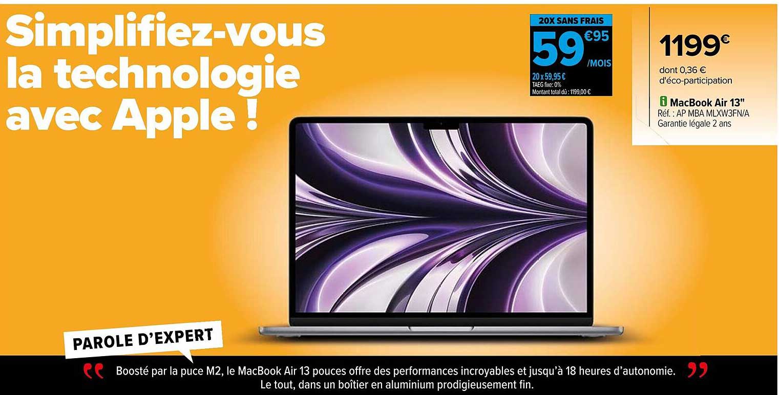 Simplifiez-vous la technologie avec Apple ! MacBook Air 13''