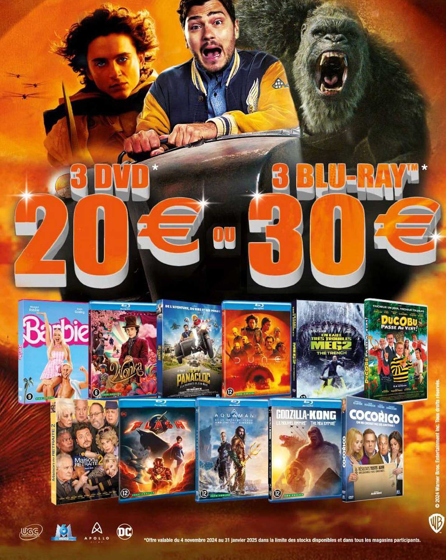 3 DVD * 20 € ou 3 BLU-RAY * 30 €