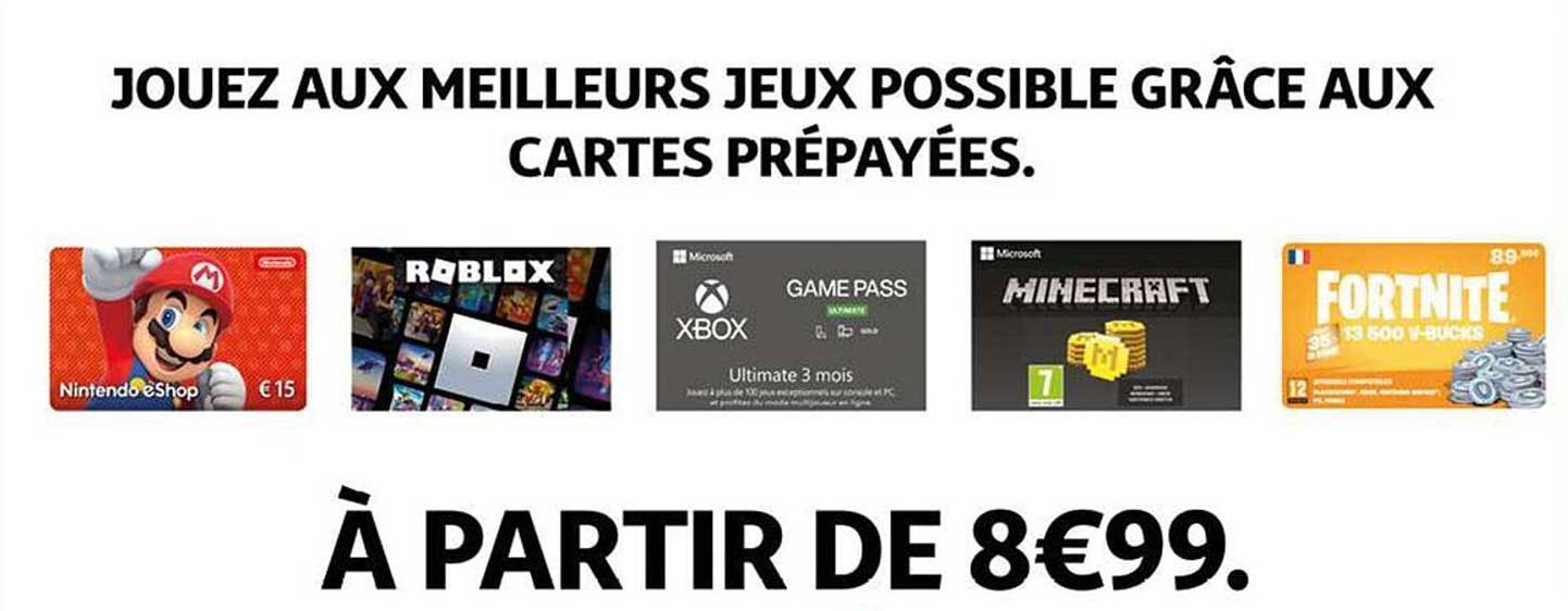 CARTE PRÉPAYÉE Nintendo eShop, Roblox, Xbox Game Pass, Minecraft, Fortnite 13 500 V-Bucks