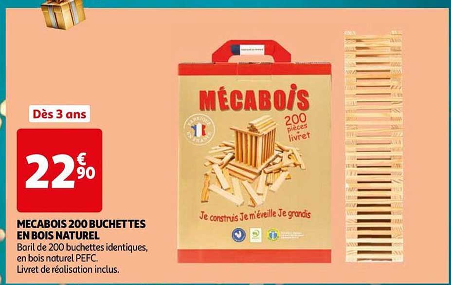 MECABOIS 200 BUCHETTES EN BOIS NATUREL