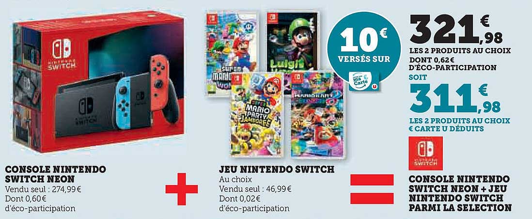 CONSOLE NINTENDO SWITCH NEON + JEU NINTENDO SWITCH PARMI LA SÉLECTION