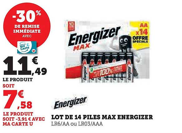 LOT DE 14 PILES MAX ENERGIZER