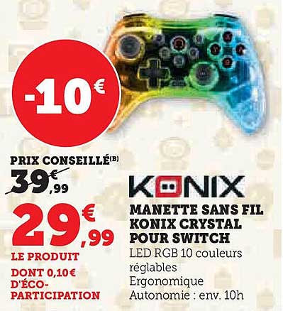 MANETTE SANS FIL KONIX CRYSTAL POUR SWITCH